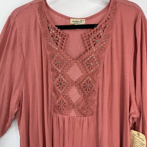 Live Let Live Plus 3X Tunic Rose Pink Lace Embellish V Neck Soft Viscose Art NWT - Picture 4 of 12
